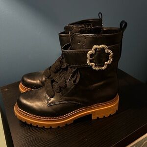 Black Sam & Libby Combat Boots with Blingy Buckle